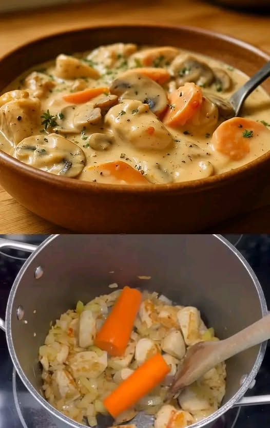 Stufato di pollo tradizionale: un piatto delicato e cremoso.