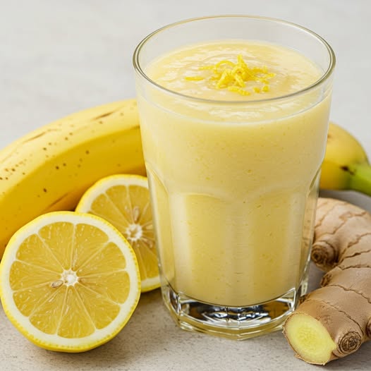 Frullato di banana, limone e zenzero Bevanda rinfrescante ed energizzante