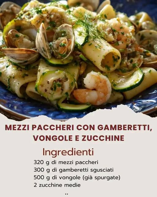 Mezzi Paccheri con Gamberetti Vongole