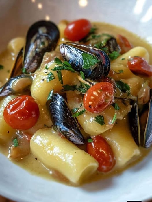 Mezze Maniche con Crema di Patate e Cozze