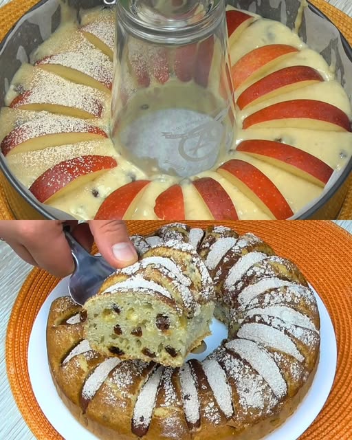 Ricetta per torta di mele e uvetta La ricetta è nel primo commento.