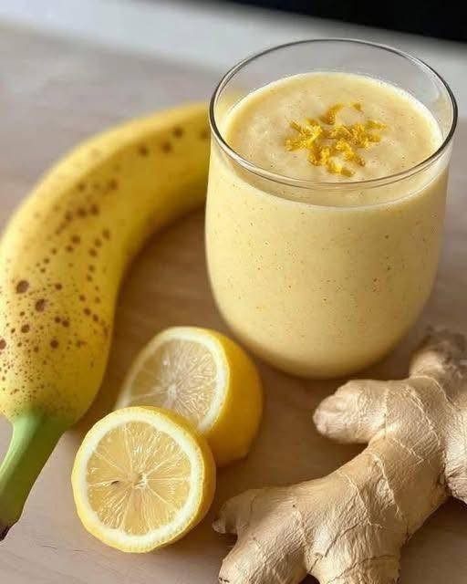 Frullato rinfrescante con banana, limone, zenzero e curcuma
