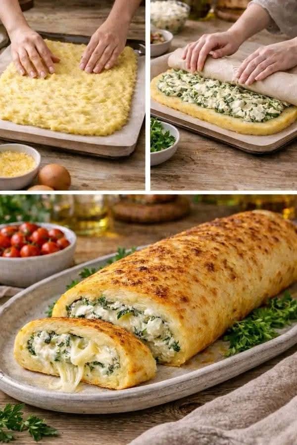 Rotolo di patate ripieno filante e cremoso (ricetta facile e scenografica)
