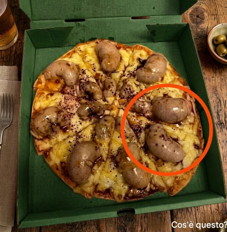 Ho ordinato una pizza stasera. Il fattorino me l’ha portata. L’ho presa e sono andato in cucina a mangiare. Quando ho aperto la scatola, ho visto questo. Sono rimasto lì a guardarla, ma ancora non riesco a capire cos’è. Qualcuno sa cos’è? Controlla il primo commento per la risposta👇.